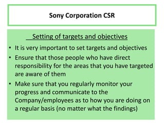 Sony Corporation CSR    Setting of targets and objectives