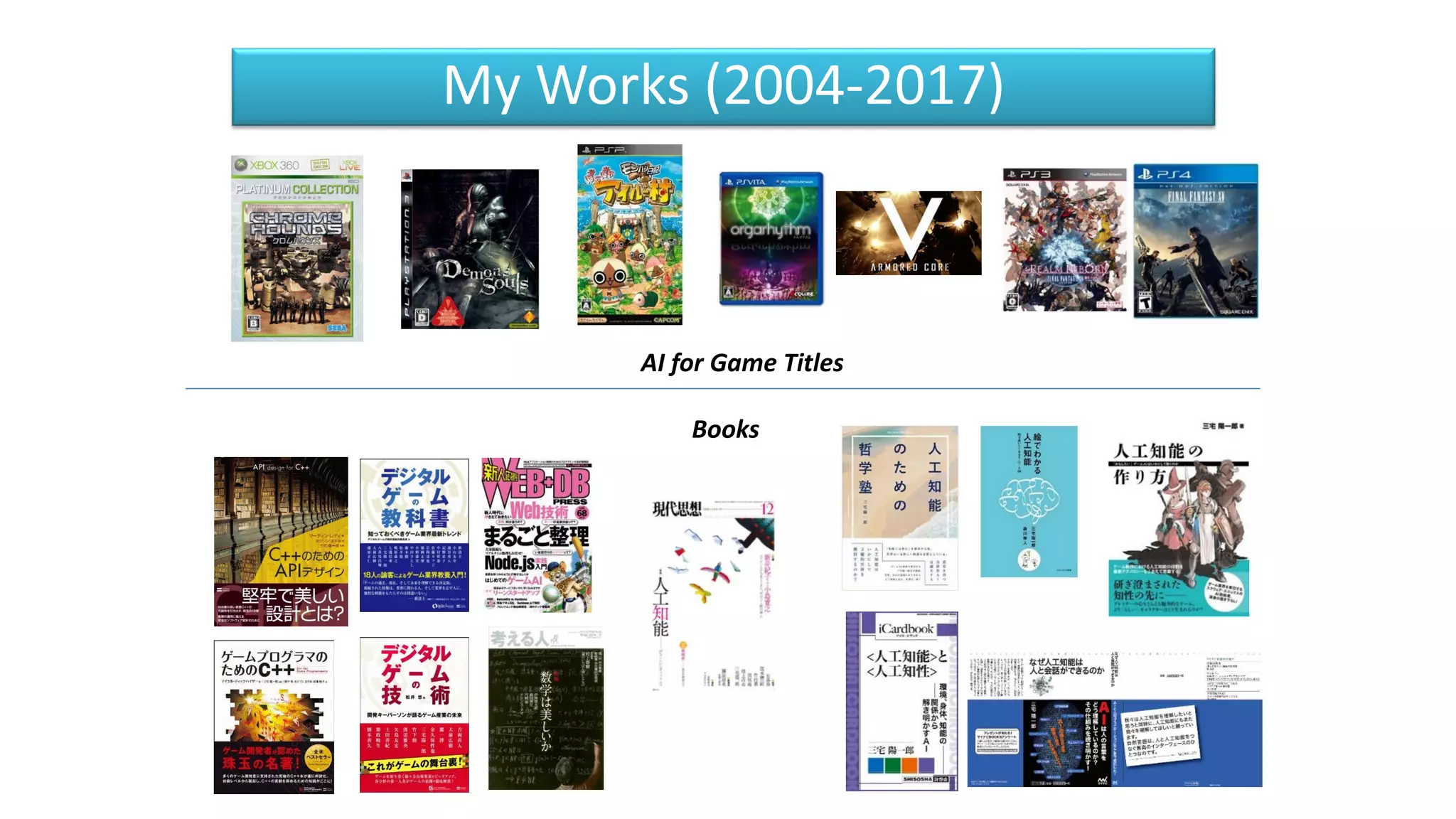 My Works (2004-2017)
AI for Game Titles
Books
 