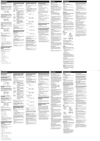 Using the display
You can check information about the CD using the
display.
Checking the information of an audio CD
To check the total track number and playing
time of the CD
After reading the CD, the total track number and the
total playing time will appear, or press   twice to
cancel Resume play.
Total track number Total playing time
Checking the information of an MP3 disc
To check the total folder/file number and total
file number on the CD
After reading the file/folder information, the total
folder number and the total file number will appear, or
press   twice to cancel Resume play.
Total file number Total folder number
Checking the information of a USB device
To check the total folder/file number on a USB
device
Press   twice during playback, or press   once
while selecting the file.
When there are multiple folders, the total file number
is not displayed.
USB device
(Example: When you connect a USB device)
Total file number Total folder number
Tips
 If the CD is blank, “noDISC” appears in the display.
 If there are no MP3 files on the USB device, “NO FILE” appears in
the display.
To check file information
Press DISPLAY/ENTER  while playing an MP3 disc or
USB device. The display changes as follows:
The song title ( )*1


The artist name ( )*1

The album name ( )*1

The current file number and playing time*2
*1
If the file does not have corresponding ID3 information,
“NO TITLE”, “NO ARTIST”, and “NO ALBUM” scroll instead
of the song title, artist name, and album name,
respectively.
*2
Song title, artist name or album name will change to this
in a few seconds.
Selecting the various modes of
playback
You can set to play tracks repeatedly or in random
order, while a disc/USB device is stopped.
Press MODE .
Each press changes the play mode as follows:
Normal play (None)


Single repeat ( 1)

All repeat ( )

Selected folder play ( )*

Selected folder repeat play ( , )*

Shuffle play (SHUF)

Program play (PGM)

Program repeat play ( , PGM)
* These functions do not apply when using a CD-DA.
Other Operations
Playing tracks/MP3 files repeatedly
(Repeat Play)
You can play tracks/MP3 files or a USB device
repeatedly in normal and program play modes.
1 Press POWER .
2 Press CD  or USB .
3 Proceed as follows, while the CD/MP3 disc or USB
device is not playing.
To repeat Do this
A single
track/MP3
file
1 Press MODE  (press  , then
press MODE  during playback) until
“ 1” appears.
2 Press  or   to select the
track/MP3 file that you want to repeat.
3 Press  .
All tracks/
MP3 files
1 Press MODE  (press  , then
press MODE  during playback) until
“ ” appears.
2 Press  .
A selected
folder (MP3
disc or USB
device)
1 Press MODE  (press  , then
press MODE  during playback) until
“ ” and “ ” appear.
2 Select the folder by pressing /TUNE
+ or – .
3 Press  .
Programmed
tracks/MP3
files
1 Program tracks/MP3 files (see
“Creating your own program”).
2 Press MODE  (press  , then
press MODE  during playback) until
“PGM” and “ ” appear.
3 Press  .
Note
 You cannot change the play mode while track/MP3 file is playing
or paused.
When you press MODE  during playback, “PUSH STOP”
appears in the display.
To cancel Repeat Play
Press MODE  (press  , then press MODE 
during playback) until “ ” disappears from the
display.
Playing tracks/MP3 files in random
order (Shuffle Play)
You can play tracks/MP3 files or a USB device in
random order.
1 Press POWER .
2 Press CD  or USB .
3 Press MODE  (press  , then press MODE 
during playback) until “SHUF” appears in the
display.
4 Press   to start Shuffle Play.
To cancel Shuffle Play
Stop playing first. Then press MODE  (press  ,
then press MODE  during playback) until “SHUF”
disappears from the display.
Note
 You cannot change the play mode while track/MP3 file is playing
or paused.
When you press MODE  during playback, “PUSH STOP”
appears in the display.
Tips
 During Shuffle Play, you cannot select the previous track/MP3 file
by pressing  .
 The resume function does not work during Shuffle Play.
Creating your own program (Program
Play)
You can arrange the playing order of up to 20 tracks/
MP3 files on a CD/USB device.
1 Press POWER .
2 Press CD  or USB .
3 Press MODE  (press  , then press MODE 
during playback) until “PGM” appears in the display.
4 Press  or   to select the track.
For MP3 files, press /TUNE + or –  first and then
press  or  .
Track (File) number flashes in the display.
Audio CD
MP3 disc
USB device
5 Press DISPLAY/ENTER .
“STEP xx” appears in the display.
Audio CD
MP3 disc
USB device
6 To program another song, repeat steps 4 and 5.
7 Press   to start Program Play.
To cancel Program Play
Stop playback first. Then press MODE  until “PGM”
disappears from the display.
To check the order of tracks/MP3 files
Press DISPLAY/ENTER  (press  , then press
DISPLAY/ENTER  during playback).
The last programmed step number appears in the
display. After a few seconds, the last programmed
track/folder number appears in the display.
To change the current program
Press   once if the CD is stopped and twice if the
CD is playing. The current program will be erased. Then
create a new program following the programming
procedure.
Tips
 If you try to program 21 tracks/MP3 files or more, “FULL” will
appear in the display.
 You can play the same program again, since the program is saved
until you open the CD compartment.
 The resume function does not work during Program Play.
Discs that this unit CAN play
 Audio CD
 CD-R/CD-RW (CD-DA*/MP3 files)
* CD-DA is the abbreviation for Compact Disc Digital Audio. It is a
recording standard used for Audio CDs.
Discs that this unit CANNOT play
 CD-R/CD-RW other than those recorded in music CD
format or MP3 format conforming to ISO9660 Level
1/Level 2 or Joliet
 CD-R/CD-RW of poor recording quality, CD-R/CD-RW
that has scratches or is dirty, or CD-R/CD-RW
recorded with an incompatible recording device
 CD-R/CD-RW which is finalized incorrectly
Notes on discs
 Before playing, clean the CD
with a cleaning cloth. Wipe the
CD from the center out. If there
is a scratch, dirt or fingerprints
on the CD, it may cause tracking
error.
 Do not use solvents such as benzine, thinner,
commercially available cleaners or anti-static spray
intended for vinyl LPs.
 Do not expose the CD to direct sunlight or heat
sources such as hot air ducts, or leave it in a car
parked in direct sunlight as there can be a
considerable rise in temperature inside the car.
 Do not stick paper or a sticker on the CD, or scratch
the surface of the CD.
 After playing, store the CD in its case.
On safety
 As the laser beam used in the CD player section is
harmful to the eyes, do not attempt to disassemble
the casing. Refer servicing to qualified personnel
only.
 Should any solid object or liquid fall into the unit,
unplug the unit, and have it checked by qualified
personnel before operating it any further.
 Discs with non-standard shapes (e.g., heart, square,
star) cannot be played on this unit. Attempting to do
so may damage the unit. Do not use such discs.
On power sources
 For AC operation, use the supplied AC power cord;
do not use any other type.
 Unplug the unit from the wall outlet when it is not
be used for an extended period of time.
On placement
 Do not leave the unit in a location near heat sources,
in a place subject to direct sunlight, excessive dust or
mechanical shock, or in a car subject to the direct
rays of the sun.
 Do not place the unit on an inclined or unstable
place.
 Do not place anything within 10 mm of the side of
the cabinet. The ventilation holes must be
unobstructed for the unit to operate properly and
prolong the life of its components.
 Since a strong magnet is used for the speakers, keep
personal credit cards using magnetic coding or
spring-wound watches away from the unit to
prevent possible damage from the magnet.
On operation
 If the unit is brought directly from a cold to a warm
location, or is placed in a very damp room, moisture
may condense on the lens inside the CD player
section. Should this occur, the unit will not operate
properly. In this case, remove the CD and wait about
an hour for the moisture to evaporate.
Cleaning the cabinet
 Clean the cabinet, panel and controls with a soft
cloth slightly moistened with a mild detergent
solution. Do not use any type of abrasive pad,
scouring powder, or solvent, such as alcohol or
benzine.
If you have any questions or problems concerning your
unit, please consult your nearest Sony dealer.
General
The power does not turn on.
 Connect the AC power cord to the wall outlet
securely.
There is no audio.
 Unplug the headphones when listening through
speakers.
Noise is heard.
 Someone is using a portable telephone or other
equipment that emits radio waves near the unit.
 Move the portable telephone, etc., away from the
unit.
CD/MP3 player
The CD does not play or “noDISC” is displayed
even when a CD is in place.
 Place the CD with the label surface up.
 Clean the CD.
 Take out the CD and leave the CD compartment
open for about an hour to dry moisture
condensation.
 The CD-R/CD-RW is blank.
 There is a problem with the quality of the CD-R/
CD‑RW, recording device or application software.
The sound drops out.
 Reduce the volume.
 Clean the CD, or replace it if the CD is badly
damaged.
 Place the unit in a location free from vibration.
 Clean the lens with a commercially available blower.
 The sound may drop out or noise may be heard
when using a poor quality CD-R/CD-RW or if there is
a problem with the recording device or application
software.
Starting playback takes more time than usual.
 The following discs take a longer time to start
playback.
– a disc recorded with a complicated tree structure.
– a disc that has not been finalized (a disc to which
data can be added).
– a disc that has many folders or non-MP3 files.
Radio
Reception is poor.
 Reorient the
antenna to
improve FM
reception.
 Reorient the unit
itself to improve
AM reception.
The audio is weak or is poor quality.
 Move the unit away from the TV.
 If you are using the remote while listening to AM
radio, noise may be heard.
The TV picture becomes unstable.
 If you are listening to an FM program near the TV
with an indoor antenna, move the unit away from
the TV.
USB device
The USB device does not function properly.
 If any of the following problems occur, use a different
USB device.
– The USB device is not recognized.
– File or folder names are not displayed on this unit.
– Playback is not possible.
– The sound skips.
– There is noise.
– The sound output is distorted.
“OVER CURRENT” appears.
 An abnormal level has been detected in the
electrical current from the

(USB) port . Turn off
the unit and remove the USB device from the

(USB) port . Make sure there is no problem with
the USB device. If this message persists, contact your
nearest Sony dealer.
There is no sound.
 The USB device is not connected correctly. Turn off
the unit and reconnect the USB device. Then turn on
the unit.
There is noise, skipping, or distorted sound.
 Turn off the unit and reconnect the USB device. Then
turn on the unit again.
 The music data itself contains noise, or the sound is
distorted. Noise may have entered during the
recording process. Delete the file and try recording it
again.
The USB device cannot be connected to the

(USB) port .
 The connector on the USB device or USB cable was
not correctly oriented when the connection was
attempted. Orient the connector on the USB device
or USB cable correctly.
Troubleshooting
Utilización del visor
Puede comprobar la información acerca del disco
compacto utilizando el visor.
Comprobación de la información de un
disco compacto de audio
Para comprobar el número total de pistas y el
tiempo de reproducción del disco compacto
Luego de leer el CD, aparecerá el tiempo total de
reproducción, o presione   dos veces para cancelar
Reanudar reproducción.
Número total de
pistas
Tiempo total de
reproducción
Comprobación de la información de un
disco de MP3
Para verificar la cantidad total de carpetas/
archivos y la cantidad total de archivos en el CD
Luego de leer la información de la carpeta/el archivo,
aparecerá la cantidad total carpetas y la cantidad total
de archivos, o presione   dos veces para cancelar
Reanudar reproducción.
Número total de
archivos
Número total de
carpetas
Cómo consultar la información de un
dispositivo USB
Para consultar la cantidad total de carpetas
existentes en un dispositivo USB
Presione   dos veces durante la reproducción o 
 una vez mientras selecciona el archivo.
Cuando hay múltiples carpetas, la cantidad total de
archivos no se muestra.
Dispositivo USB
(Por ejemplo: cuando conecta un dispositivo USB)
Número total de
archivos
Número total de
carpetas
Sugerencias
 Si el CD está en blanco, aparece “noDISC” en el visor.
 Si no hay archivos MP3 en el dispositivo USB, aparece “NO FILE”
en el visor.
Para consultar la información del archivo
Pulse DISPLAY/ENTER  en la unidad mientras se
reproduce un disco MP3. La indicación cambia de la
siguiente forma:
Título de la canción ( )*1


Nombre del artista ( )*1

Nombre del álbum ( )*1

Número de archivo y tiempo de
reproducción*2
*1
Si el archivo no tiene la información ID3 correspondiente,
“NO TITLE”, “NO ARTIST”, y “NO ALBUM” aparecen en
lugar del título de la canción, el nombre del artista y el del
álbum, respectivamente.
*2
En unos segundos aparecerán el título de la canción, el
nombre del artista o el del álbum.
Selección de los diversos modos de
reproducción
Puede configurar para reproducir pistas de manera
repetida o en orden aleatorio mientras el disco/
dispositivo USB está detenido.
Pulse MODE .
Cada vez que pulse el botón, el modo de reproducción
cambiará de la forma siguiente:
Reproducción normal (Ninguna)


Repetir una ( 1)

Repetir todo ( )

Reproducción de la carpeta seleccionada ( )*

Reproducción repetida de la carpeta seleccionada
( , )*

Reproducción aleatoria (SHUF)

Reproducción programada (PGM)

Reproducción repetida programada ( , PGM)
* Estas funciones no se aplican cuando se usa un CD-DA.
Otras operaciones
Reproducción de pistas o archivos
MP3 de forma repetida (reproducción
repetida)
Puede reproducir pistas/archivos MP3 o un dispositivo
USB varias veces en modo de reproducción normal y
programado.
1 Pulse POWER .
2 Pulse CD  o USB .
3 Siga las instrucciones siempre que el CD/MP3 o el
dispositivo USB no estén en reproducción.
Para repetir Haga lo siguiente
Una única
pista o
archivo MP3
1 Pulse MODE  (pulse   y, a
continuación, pulse MODE 
durante la reproducción) hasta que
aparezca “ 1”.
2 Pulse  o   para seleccionar
la pista o archivo MP3 que desea
repetir.
3 Pulse  .
Todas las
pistas/
archivos MP3
1 Pulse MODE  (pulse   y, a
continuación, pulse MODE 
durante la reproducción) hasta que
aparezca “ ”.
2 Pulse  .
Una carpeta
seleccionada
(disco MP3 o
un dispositivo
USB)
1 Pulse MODE  (pulse   y, a
continuación, pulse MODE 
durante la reproducción) hasta que
aparezcan “ ” y “ ”.
2 Seleccione la carpeta pulsando /
TUNE + o –  en la unidad.
3 Pulse  .
Pistas o
archivos MP3
programados
1 Programe las pistas o archivos MP3
(consulte “Creación de su propio
programa”).
2 Pulse MODE  (pulse   y, a
continuación, pulse MODE 
durante la reproducción) hasta que
aparezcan “PGM” y “ ”.
3 Pulse  .
Nota
 No puede cambiar el modo de reproducción cuando una pista/
archivo MP3 se está reproduciendo o está en pausa.
Cuando presiona MODE  durante la reproducción, “PUSH
STOP” aparece en el visor.
Para cancelar la reproducción repetida
Pulse MODE  (pulse   y, a continuación, pulse
MODE  durante la reproducción) hasta que “ ”
desaparezca del visor.
Reproducción de pistas o archivos
MP3 en orden aleatorio (reproducción
aleatoria)
Puede reproducir pistas/archivos MP3 o un dispositivo
USB en orden aleatorio.
1 Pulse POWER .
2 Pulse CD  o USB .
3 Pulse MODE  (pulse   y, a continuación, pulse
MODE  durante la reproducción) hasta que
aparezca “SHUF” en el visor.
4 Pulse   para iniciar la reproducción aleatoria.
Para cancelar la reproducción aleatoria
Primero, detenga la reproducción. A continuación,
pulse MODE  (pulse   y, a continuación, pulse
MODE  durante la reproducción) hasta que “SHUF”
desaparezca del visor.
Nota
 No puede cambiar el modo de reproducción cuando una pista/
archivo MP3 se está reproduciendo o está en pausa.
Cuando presiona MODE  durante la reproducción, “PUSH
STOP” aparece en el visor.
Sugerencias
 Durante la reproducción aleatoria, no es posible seleccionar la
pista o archivo MP3 anterior si se pulsa  .
 La función de reanudación no funciona durante la reproducción
aleatoria.
Creación de su propio programa
(reproducción programada)
Puede planear el orden de reproducción de hasta 20
pistas/archivos MP3 en un dispositivo USB/CD.
1 Pulse POWER .
2 Pulse CD  o USB .
3 Pulse MODE  (pulse   y, a continuación, pulse
MODE  durante la reproducción) hasta que
aparezca “PGM” en el visor.
4 Presione  o   para seleccionar la pista.
Para archivos MP3, presione /TUNE + o – 
primero y luego presione  o  .
El número de pista (archivo) parpadea en el visor.
Disco compacto de audio
Disco de MP3
Dispositivo USB
5 Pulse DISPLAY/ENTER .
“STEP xx” aparece en el visor.
Disco compacto de audio
Disco de MP3
Dispositivo USB
6 Para programar otra canción, seleccione repetir
pasos 4 y 5.
7 Pulse   para iniciar la reproducción
programada.
Para cancelar la reproducción programada
Primero, detenga la reproducción. A continuación,
pulse MODE  hasta que desaparezca “PGM” del
visor.
Para comprobar el orden de las pistas o
archivos MP3
Pulse DISPLAY/ENTER  (pulse   y, a continuación,
pulse DISPLAY/ENTER  durante la reproducción).
El número del último paso programado aparece en
pantalla. Después de unos segundos, el numero de la
última carpeta/pista programada aparece en pantalla.
Para cambiar el programa actual
Pulse   una vez si el disco compacto está parado y
dos veces si se está reproduciendo. Se borrará el
programa actual. A continuación, cree un programa
nuevo mediante el procedimiento de programación.
Sugerencias
 Si intenta programar 21 pistas o archivos MP3 o más, aparecerá
“FULL” en el visor.
 Puede reproducir la misma programación, ya que se guarda
hasta que se abre el compartimiento del CD.
 La función de reanudación no funciona durante la reproducción
programada.
Precauciones Solución de problemas
“READING” is displayed for an extended time,
or it takes a long time before playback starts.
 The reading process can take a long time in the
following cases:
– There are many folders or files on the USB device.
– The file structure is complex.
– The memory is almost full.
– The internal memory is fragmented.
To avoid the above problems, we recommend that
you adhere to the following guidelines:
– Keep the total number of folders on a USB device to
100 or less.
– Keep the total number of files per folder to 100 or
less.
Erroneous display
 The data stored on the USB device may be corrupted.
Send the music data to the USB device again.
 This unit can display only numbers and letters of the
alphabet. Other characters will not be displayed
correctly.
The USB device is not recognized.
 Turn off the unit and reconnect the USB device, then
turn on the unit.
 The USB device is not functioning properly. Refer to
the USB device operation manual for details on how
to deal with this problem. If the problem persists,
contact your nearest Sony dealer.
Play does not start.
 Turn off the unit and reconnect the USB device.
Play does not start from the first file.
 Set the play mode to Normal Play.
MP3 files cannot be played back.
 The MP3 files do not have the “.mp3” extension.
 The data was not stored in the MP3 format.
 The USB storage device uses a file system other than
FAT16 or FAT32.*
 Playback is possible up to 9 directory levels.
 The number of folders exceeds 128.
 The number of files exceeds 999.
 A maximum of 128 files can be contained in a single
folder.
 The files are encrypted or protected by passwords.
* This unit supports FAT16 and FAT32, but some USB storage
media may not support both file systems.
For details, refer to the operation manual of the USB
storage device in question or contact the manufacturer.
After trying the remedies, if you still have problems,
unplug the AC power cord. After all the indications in
the display disappear, plug the AC power cord back in
again. If the problem persists, please consult your
nearest Sony dealer.
Generales
La alimentación no se activa.
 Conecte firmemente el cable de alimentación de CA
a una toma de pared.
No se emite sonido.
 Desconecte los auriculares si escucha el sonido a
través de los altavoces.
Se oye ruido.
 Alguien está utilizando un teléfono móvil u otro
equipo que emite ondas radiofónicas cerca de la
unidad.
 Aleje el teléfono móvil, etc. de la unidad.
Reproductor de discos compactos/MP3
El disco compacto no se reproduce o aparece
“noDISC” en el visor incluso cuando hay un
disco compacto insertado.
 Inserte el disco compacto con la superficie de la
etiqueta hacia arriba.
 Limpie el disco compacto.
 Extraiga el disco compacto y deje el compartimento
abierto durante una hora aproximadamente para
que se evapore la condensación de humedad.
 El CD-R o CD-RW está vacío.
 Existe un problema con la calidad del CD-R o CD‑RW,
el dispositivo de grabación o el software.
El sonido se pierde.
 Reduzca el volumen.
 Limpie el disco compacto o sustitúyalo si está muy
dañado.
 Coloque la unidad en un lugar sin vibraciones.
 Limpie la lente con un soplador disponible en el
mercado.
 Pueden producirse pérdidas de sonido o ruido si se
utiliza un disco CD-R o CD-RW de baja calidad o si
existe algún problema con el dispositivo de
grabación o el software.
El inicio de la reproducción tarda más tiempo
de lo habitual.
 El inicio de la reproducción de los siguientes discos
tarda algo más de tiempo.
– Disco grabado con una estructura de árbol
compleja.
– Disco que no se ha finalizado (disco al que aún se
pueden añadir datos).
– Disco que contiene muchas carpetas o archivos que
no son de tipo MP3.
Radio
La recepción es deficiente.
 Cambie la
orientación de la
antena para
mejorar la
recepción de FM.
 Cambie la
orientación de la
unidad para
mejorar la
recepción de AM.
El sonido es débil o de baja calidad.
 Aleje la unidad del televisor.
 Si utiliza el control remoto mientras escucha la radio
AM, es posible que escuche ruido.
La imagen del televisor es inestable.
 Si escucha un programa de FM cerca del televisor
con una antena interior, aleje la unidad del televisor.
Dispositivo USB
El dispositivo USB no funciona correctamente.
 Si tiene alguno de los siguientes problemas, use otro
dispositivo USB.
– El dispositivo USB no se reconoce.
– No se muestran los nombres de los archivos o
carpetas en esta unidad.
– No se puede llevar a cabo la reproducción.
– Se producen saltos de sonido.
– Se genera ruido.
– El sonido se emite distorsionado.
Aparece “OVER CURRENT”.
 Se ha detectado un nivel anómalo de corriente
eléctrica a través del puerto

(USB) . Apague la
unidad y extraiga el dispositivo USB del puerto

(USB) . Compruebe que el dispositivo USB no
presenta ningún problema. Si el mensaje sigue
apareciendo, póngase en contacto con el
distribuidor Sony más cercano.
No se emite ningún sonido.
 El dispositivo USB no está conectado correctamente.
Apague la unidad y vuelva a conectar el dispositivo
USB. A continuación, encienda la unidad.
Se genera ruido, se producen saltos de sonido
o el sonido se reproduce distorsionado.
 Apague la unidad y vuelva a conectar el dispositivo
USB. A continuación, vuelva a encender la unidad.
 Los datos de música presentan ruido o el sonido está
distorsionado. El ruido podría haberse generado
durante el proceso de grabación. Elimine el archivo e
intente volver a grabarlo.
El dispositivo USB no se puede conectar al
puerto

(USB) .
 El conector del dispositivo USB o el cable USB no
estaba correctamente orientado cuando ha
intentado realizar la conexión. Conecte el conector
del dispositivo USB o el cable USB en la dirección
correcta.
“READING” aparece durante demasiado tiempo
o la reproducción tarda demasiado en iniciarse.
 El proceso de lectura puede tardar más de lo
habitual en los siguientes casos:
– El dispositivo USB contiene demasiados archivos o
carpetas.
– La estructura de archivos es demasiado compleja.
– La memoria está casi llena.
– La memoria interna está fragmentada.
Para evitar estos problemas, se recomienda respetar
las siguientes directrices:
– No almacene más de 100 carpetas en el dispositivo
USB.
– No almacene más de 100 archivos por carpeta.
Visualización incorrecta en el visor
 Los datos almacenados en el dispositivo USB podrían
estar dañados.
Vuelva a enviar los datos de música al dispositivo
USB.
 Esta unidad puede mostrar sólo los números y letras
del alfabeto. El resto de caracteres no se visualizarán
correctamente.
El dispositivo USB no se reconoce.
 Apague la unidad y vuelva a conectar el dispositivo
USB; a continuación, encienda la unidad.
 El dispositivo USB no funciona correctamente.
Consulte el manual de instrucciones del dispositivo
USB para obtener información detallada sobre cómo
solucionar este problema. Si el problema persiste,
póngase en contacto con el distribuidor Sony más
cercano.
La reproducción no se inicia.
 Apague la unidad y vuelva a conectar el dispositivo
USB.
La reproducción no comienza desde el primer
archive.
 Ajuste el modo de reproducción en reproducción
normal.
Los archivos MP3 no se reproducen.
 Los archivos MP3 no tienen las extensiones “.mp3”.
 Los datos no se han almacenado con los formatos
MP3.
 El dispositivo de almacenamiento USB utiliza un
sistema de archivos distinto a FAT16 o FAT32.*
 La reproducción es posible hasta en 9 niveles de
directorio.
 El número de carpetas es superior a 128.
 El número de archivos es superior a 999.
 Una carpeta puede contener un máximo de 128
archivos.
 Los archivos están codificados o protegidos por
contraseña.
* Esta unidad admite FAT16 y FAT32, aunque es posible que
algunos soportes de almacenamiento USB no admitan
ambos sistemas de archivos.
Si desea obtener información detallada, consulte el
manual de instrucciones del dispositivo de
almacenamiento USB correspondiente o póngase en
contacto con el fabricante.
Si sigue teniendo problemas tras intentar las
soluciones anteriores, desenchufe el cable de
alimentación de CA. Cuando hayan desaparecido todas
las indicaciones del visor, vuelva a enchufar el cable de
alimentación de CA. Si el problema no se soluciona,
póngase en contacto con el distribuidor Sony más
cercano.
Precautions
Discos que PUEDE reproducir esta unidad
 Disco compacto de audio
 CD-R o CD-RW (CD-DA* o archivos MP3)
* CD-DA es la abreviatura de Compact Disc Digital Audio (audio
digital para discos compactos). Es un estándar de grabación
utilizado para los discos compactos de audio.
Discos que NO PUEDE reproducir esta unidad
 Otros CD-R y CD-RW que no se hayan grabado con el
formato de música disco compacto o con el formato
MP3 según la ISO9660 de nivel 1/nivel 2 o Joliet
 CD-R y CD-RW de baja calidad de grabación, CD-R y
CD-RW que contengan arañazos o estén sucios, o
bien, CD-R y CD-RW que se hayan grabado con un
dispositivo de grabación incompatible
 CD-R y CD-RW que no se hayan finalizado
correctamente
Notas sobre los discos
 Antes de reproducir un disco
compacto, límpielo con un
paño de limpieza. Hágalo desde
el centro hacia los bordes. Si el
disco compacto contiene algún
arañazo, suciedad o marcas de
dedos, pueden producirse
errores al leer las pistas.
 No utilice disolventes como bencina, diluyente,
limpiadores disponibles en el mercado ni aerosoles
antiestáticos para discos de vinilo.
 No exponga los discos compactos a la luz solar
directa ni a fuentes de calor, como conductos de aire
caliente, ni los deje en un automóvil aparcado bajo la
luz solar directa, ya que puede producirse un
considerable aumento de temperatura en su interior.
 No pegue ningún papel ni pegatina en el disco
compacto ni raye la superficie del mismo.
 Después de la reproducción, guarde el disco
compacto en su caja.
Seguridad
 Dado que el rayo láser que utiliza este reproductor
de discos compactos es perjudicial para la vista, no
intente desmontar la unidad. Solicite servicio técnico
únicamente a personal cualificado.
 Si cae algún objeto sólido o líquido en la unidad,
desenchúfela y haga que la revise un técnico
especializado antes de proseguir con su uso.
 Los discos de formas no estándar (por ejemplo,
forma de corazón, cuadrado o estrella) no pueden
reproducirse en esta unidad. Si lo hace, podría
dañarla. No use este tipo de discos.
Fuentes de alimentación
 Para utilizar la unidad con CA, utilice únicamente el
cable de alimentación de CA suministrado; no
emplee ningún otro tipo de cable.
 Desenchufe la unidad de la toma de pared cuando
no vaya a utilizarla durante un período de tiempo
prolongado.
Ubicación
 No deje la unidad cerca de fuentes de calor, ni la
exponga a la luz solar directa, al polvo excesivo o a
golpes mecánicos ni en un coche expuesto a los
rayos solares.
 No coloque la unidad en un lugar inclinado o
inestable.
 No coloque ningún objeto a 10 mm del lateral de la
carcasa. Los orificios de ventilación no se deben
obstruir para que la unidad funcione correctamente
y para prologar la vida útil de sus componentes.
 Debido a que los altavoces utilizan un imán potente,
mantenga las tarjetas de crédito que utilizan
codificación magnética y los relojes de cuerda
alejados de la unidad para evitar posibles daños
causados por el imán.
Utilización
 Si traslada la unidad directamente de un lugar frío a
uno cálido o si la instala en una sala muy húmeda, es
posible que se condense humedad en las lentes del
interior del reproductor de discos compactos. Si esto
ocurre, es posible que la unidad no funcione
correctamente. En ese caso, extraiga el disco
compacto y espere una hora aproximadamente para
que se evapore la humedad.
Limpieza de la unidad
 Limpie la unidad, el panel y los controles con un
paño suave ligeramente humedecido con una
solución detergente suave. No utilice estropajos
abrasivos, detergente en polvo ni disolventes, como
alcohol o bencina.
Si desea realizar alguna consulta o solucionar algún
problema relacionado con la unidad, póngase en
contacto con el distribuidor Sony más cercano.
Memorización de emisoras de radio
Puede almacenar emisoras de radio en la memoria de
la unidad. Puede almacenar hasta 30 emisoras de radio
(20 de FM y 10 de AM) en la memoria del reproductor
en el orden que desee.
1 Pulse POWER .
2 Pulse RADIO BAND  para seleccionar la banda.
3 Mantenga pulsado el botón AUTO PRESET 
durante 2 segundos hasta que “AUTO” parpadee en
el visor.
4 Pulse DISPLAY/ENTER .
Las emisoras se almacenan en memoria en el orden
de menor a mayor frecuencia.
Si no es posible memorizar una emisora
automáticamente
Deberá memorizar manualmente las emisoras de señal
débil.
1 Pulse POWER .
2 Pulse RADIO BAND  para seleccionar la banda.
3 Sintonice la emisora que desee mediante el uso de
/TUNE + o – .
4 Pulse MANUAL PRESET .
La banda seleccionada (“FM-xx” o “AM-xx”) aparece
en el visor.
5 Pulse PRESET + o –  hasta que el número de
memorización que desee asignar a la emisora
parpadee en el visor.
6 Pulse DISPLAY/ENTER .
La nueva emisora sustituye a la anterior.
Sugerencia
Las emisoras de radio memorizadas permanecen en la memoria
aunque desconecte el cable de alimentación de CA.
Reproducción de emisoras de radio
memorizadas
1 Pulse POWER .
2 Pulse RADIO BAND  para seleccionar la banda.
3 Pulse PRESET + o –  para sintonizar la emisora
almacenada.
Conexión de componentes
opcionales
Puede disfrutar del sonido desde un componente
opcional, como un reproductor de música digital
portátil, a través de los altavoces de esta unidad.
Asegúrese de desactivar la alimentación de cada
componente antes de realizar cualquier conexión. Si
desea obtener información detallada, consulte el
manual de instrucciones del componente que va a
conectar.
1 Conecte la toma AUDIO IN  a la toma de salida de
línea del reproductor de música digital portátil o a
cualquier otro componente mediante un cable de
conexión de audio (no suministrado).
2 Pulse POWER  para encender la unidad.
3 Encienda el componente conectado.
4 Pulse el botón AUDIO IN  e inicie la reproducción
en el componente conectado.
El sonido procedente del componente conectado se
emite desde los altavoces de esta unidad.
Para conectar la unidad a un televisor o a una
videograbadora, utilice un cable de extensión (no
suministrado) con una minitoma estéreo en un
extremo y dos clavijas monoaurales en el otro.
Presetting radio stations
You can store radio stations into the unit’s memory.
You can preset up to 30 radio stations, 20 for FM and
10 for AM in any order.
1 Press POWER .
2 Press RADIO BAND  to select the band.
3 Hold down AUTO PRESET  for 2 seconds until
“AUTO” flashes in the display.
4 Press DISPLAY/ENTER .
The stations are stored in memory from the lower
frequencies to the higher ones.
If a station cannot be preset automatically
You need to preset a station with a weak signal
manually.
1 Press POWER .
2 Press RADIO BAND  to select the band.
3 Tune in a station you want using /TUNE + or – .
4 Press MANUAL PRESET .
The band selected (“FM-xx” or “AM-xx”) appears in
the display.
5 Press PRESET + or –  until the preset number you
want for the station flashes in the display.
6 Press DISPLAY/ENTER .
The new station replaces the old one.
Tip
The preset radio stations remain in memory even if you unplug the
AC power cord.
Playing preset radio stations
1 Press POWER .
2 Press RADIO BAND  to select the band.
3 Press PRESET + or –  to tune in the stored station.
Connecting optional components
You can enjoy the sound from an optional component
such as a portable digital music player through the
speakers of this unit. Be sure to turn off the power of
each component before making any connections. For
details, refer to the instruction manual of the
component to be connected.
1 Connect the AUDIO IN jack  to the line output
jack of the portable digital music player or other
components using an audio connecting cable (not
supplied).
2 Press POWER  to turn the unit on.
3 Turn the connected component on.
4 Press AUDIO IN , and start playback on the
connected component.
The sound from the connected component is
output from the speakers of this unit.
To connect the unit to a TV or VCR, use an extension
cable (not supplied) with a stereo-mini jack on one
end and two phono plugs on the other end.
 