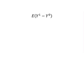 𝐸 𝑌1
− 𝑌0
= 𝐸 𝑌1 − 𝐸 𝑌0
Average Y
across sample
of participants
−
Average Y
across sample
of non−participants
 