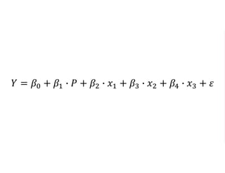𝑌 = 𝛽0 + 𝛽1 ∙ 𝑃 + 𝛽2 ∙ 𝑥1 + 𝛽3 ∙ 𝑥2 + 𝛽4 ∙ 𝑥3 + 𝜀
 
