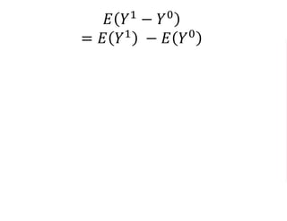 𝐸 𝑌1
− 𝑌0
= 𝐸 𝑌1 − 𝐸 𝑌0
Population Participation Rate
Poor .4 .7
Middle .5 .3
Rich .1 .1
 