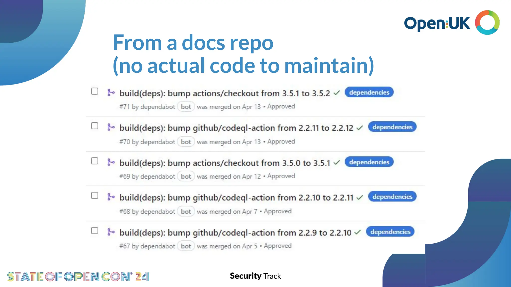 From a docs repo
(no actual code to maintain)
 