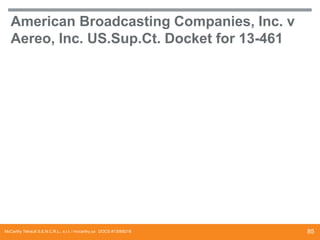 American Broadcasting Companies, Inc. v
Aereo, Inc. US.Sup.Ct. Docket for 13-461

McCarthy Tétrault S.E.N.C.R.L., s.r.l. / mccarthy.ca DOCS #13068218

85

 
