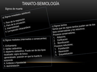 TANATO-SEMIOLOGÍA 
Signos de muerte 
 