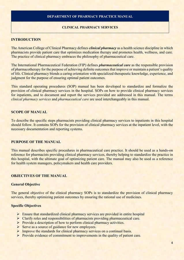 CLINICAL PHARMACY MANUAL PDF