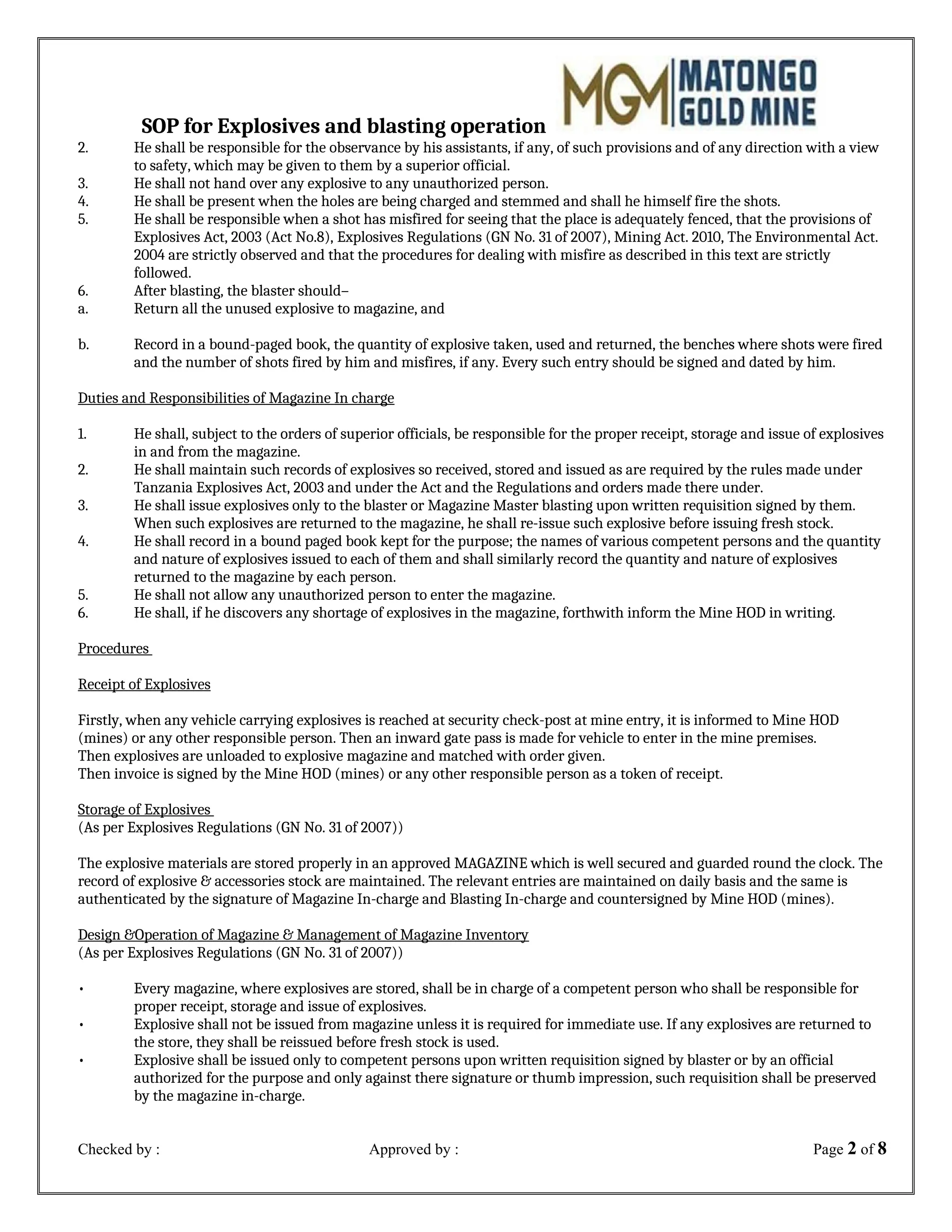 SOP for explosives and blasting operation docx SOP for explosives and blasting operation docx