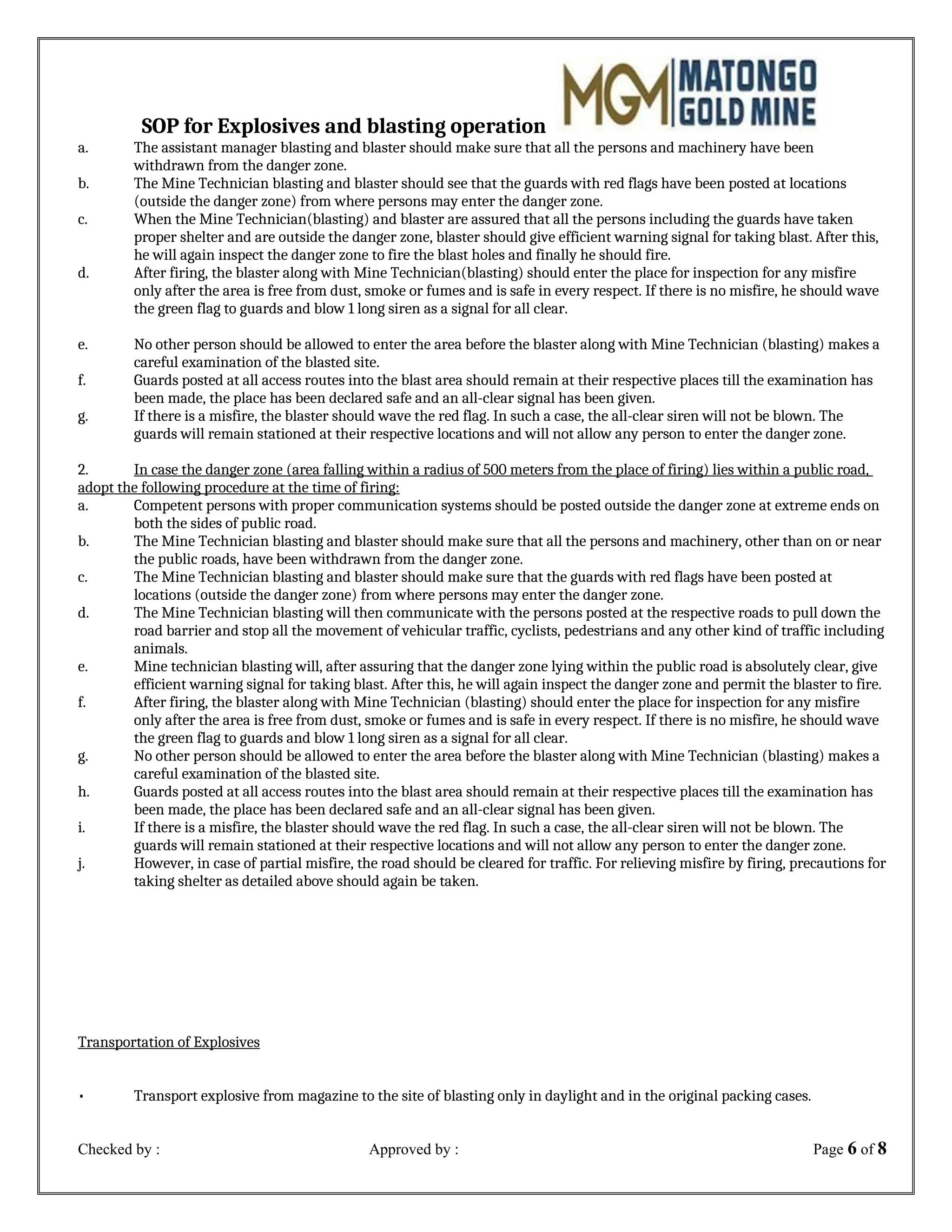 SOP for explosives and blasting operation docx SOP for explosives and blasting operation docx