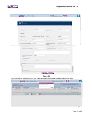 Karvy Computershare Pvt. Ltd.
Page 22 of 69
Figure 16
User will click on save button to close the grievance and message will be shown to the User.
 
