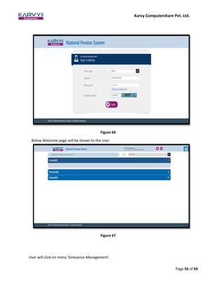 Karvy Computershare Pvt. Ltd.
Page 56 of 69
Figure 66
Below Welcome page will be shown to the User
Figure 67
User will click on menu ‘Grievance Management’.
 