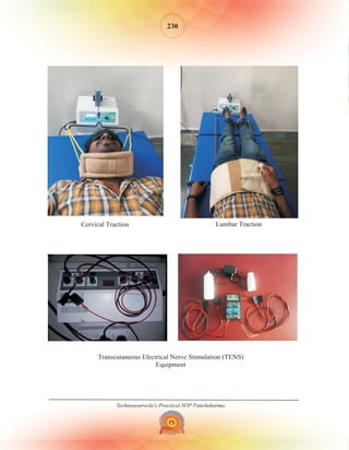 Technoayurveda's Practical SOP Panchakarma
230
Cervical Traction Lumbar Traction
Transcutaneous Electrical Nerve Stimulation (TENS)
Equipment
 