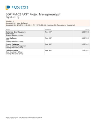 SOP PM-02 FAST project management v1-signed | PDF
