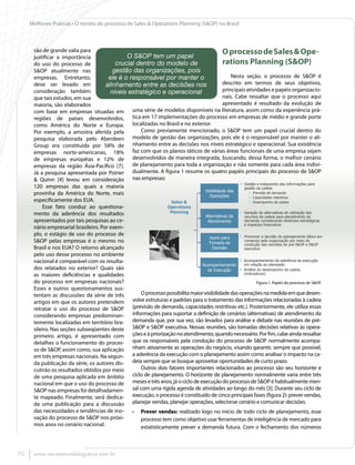 Melhores Práticas • O retrato do processo de Sales & Operations Planning (S&OP) no Brasil



      são de grande valia para
                                              O S&OP tem um papel
                                                                                            O processo de Sales & Ope-
      justificar a importância
      do uso do processo de               crucial dentro do modelo de                       rations Planning (S&OP)
      S&OP atualmente nas                gestão das organizações, pois
      empresas. Entretanto,            ele é o responsável por manter o                         Nesta seção, o processo de S&OP é
      deve ser levado em              alinhamento entre as decisões nos                     descrito em termos de seus objetivos,
      consideração também               níveis estratégico e operacional                    principais atividades e papéis organizacio-
      que tais estudos, em sua                                                              nais. Cabe ressaltar que o processo aqui
      maioria, são elaborados                                                               apresentado é resultado da evolução de
      com base em empresas situadas em uma série de modelos disponíveis na literatura, assim como da experiência prá-
      regiões de países desenvolvidos, tica em 17 implementações do processo em empresas de médio e grande porte
      como América do Norte e Europa. localizadas no Brasil e no exterior.
      Por exemplo, a amostra aferida pela           Como previamente mencionado, o S&OP tem um papel crucial dentro do
      pesquisa elaborada pelo Aberdeen modelo de gestão das organizações, pois ele é o responsável por manter o ali-
      Group era constituída por 58% de nhamento entre as decisões nos níveis estratégico e operacional. Sua existência
      empresas norte-americanas, 18% faz com que os planos táticos de várias áreas funcionais de uma empresa sejam
      de empresas européias e 12% de desenvolvidos de maneira integrada, buscando, dessa forma, o melhor cenário
      empresas da região Ásia-Pacífico [7]. de planejamento para toda a organização e não somente para cada área indivi-
      Já a pesquisa apresentada por Poirier dualmente. A figura 1 resume os quatro papéis principais do processo de S&OP
      & Quinn [4] levou em consideração nas empresas:
                                                                                                     Gestão e tratamento das informações para
      120 empresas das quais a maioria                                                                gestão da cadeia
                                                                                 Visibilidade das
      provinha da América do Norte, mais                                            Operações
                                                                                                          Previsão de demanda
                                                                                                          Capacidades restritivas
      especificamente dos EUA.                                    Sales &                                 Desempenho da cadeia
           Esse fato conduz ao questiona-                       Operations
      mento da aderência dos resultados                          Planning                            Geração de alternativas de utilização dos
                                                                                  Alternativas de     recursos da cadeia para atendimento da
      apresentados por tais pesquisas ao ce-                                       Atendimento        demanda considerando diretrizes estratégicas
                                                                                                      e impactos financeiros
      nário empresarial brasileiro. Por exem-
      plo, o estágio de uso do processo de                                                           Promover a decisão de planejamento tático em
                                                                                    Apoio para
      S&OP pelas empresas é o mesmo no                                              Tomada de
                                                                                                      consenso pela organização por meio da
                                                                                                      condução das reuniões de pré-S&OP e S&OP
      Brasil e nos EUA? O retorno alcançado                                           Decisão         executiva
      pelo uso desse processo no ambiente
      nacional é comparável com os resulta-                                                         Acompanhamento da aderência da execução
                                                                                Acompanhamento        em relação ao planejado
      dos relatados no exterior? Quais são                                         da Execução      Análise do desempenho da cadeia
      as maiores deficiências e qualidades                                                            (indicadores)

      do processo em empresas nacionais?                                                                      Figura 1. Papéis do processo de S&OP.
      Esses e outros questionamentos sus-
      tentam as discussões da série de três         O processo possibilita maior visibilidade das operações na medida em que desen-
      artigos em que os autores pretendem       volve estruturas e padrões para o tratamento das informações relacionadas à cadeia
      retratar o uso do processo de S&OP (previsão de demanda, capacidades restritivas etc.). Posteriormente, ele utiliza essas
      considerando empresas predominan- informações para suportar a definição de cenários (alternativas) de atendimento da
      temente localizadas em território bra- demanda que, por sua vez, são levados para análise e debate nas reuniões de pré-
      sileiro. Nas seções subseqüentes deste S&OP e S&OP executiva. Nessas reuniões, são tomadas decisões relativas às opera-
      primeiro artigo, é apresentado com ções e à priorização no atendimento, quando necessário. Por fim, cabe ainda ressaltar
      detalhes o funcionamento do proces- que os responsáveis pela condução do processo de S&OP normalmente acompa-
      so de S&OP, assim como, sua aplicação nham ativamente as operações do negócio, visando garantir, sempre que possível,
      em três empresas nacionais. Na segun- a aderência da execução com o planejamento assim como analisar o impacto na ca-
      da publicação da série, os autores dis- deia sempre que se busque aproveitar oportunidades de curto prazo.
      cutirão os resultados obtidos por meio        Outros dois fatores importantes relacionados ao processo são seu horizonte e
      de uma pesquisa aplicada em âmbito        ciclo de planejamento. O horizonte de planejamento normalmente varia entre três
      nacional em que o uso do processo de meses e três anos, já o ciclo de execução do processo de S&OP é habitualmente men-
      S&OP nas empresas foi detalhadamen- sal com uma rígida agenda de atividades ao longo do mês [3]. Durante seu ciclo de
      te mapeado. Finalmente, será dedica- execução, o processo é constituído de cinco principais fases (figura 2): prever vendas,
      da uma publicação para a discussão planejar vendas, planejar operações, selecionar cenário e comunicar decisões.
      das necessidades e tendências de ino-           •	   Prever vendas: realizado logo no início de todo ciclo de planejamento, esse
      vação do processo de S&OP nos próxi-                 processo tem como objetivo usar ferramentas de inteligência de mercado para
      mos anos no cenário nacional.                        estatisticamente prever a demanda futura. Com o fechamento dos números



70    www.revistamundologistica.com.br
 