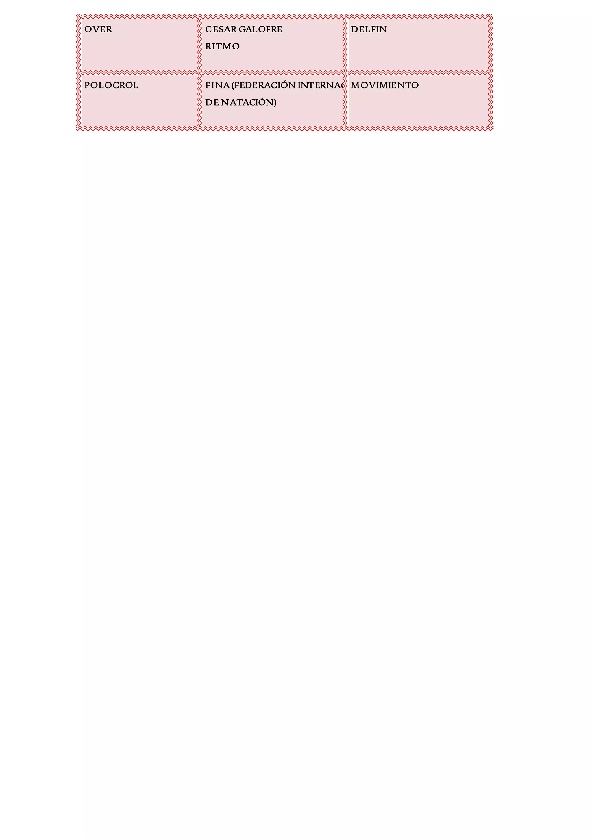 Sopa de letras. Natación | DOCX