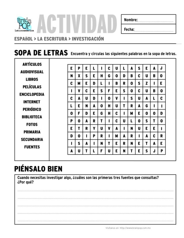 Sopa de letras brainpop español investigación Sopa de letras brainpop español investigación