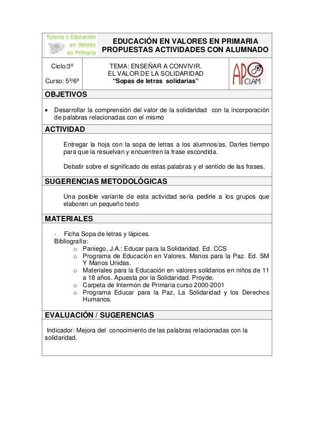 Sopa De Letras Solidarias 3ciclo