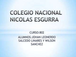 CURSO:802
ALUMNOS:JOHAN LEONERDO
SALCEDO LINARES Y WILSON
SANCHEZ
 