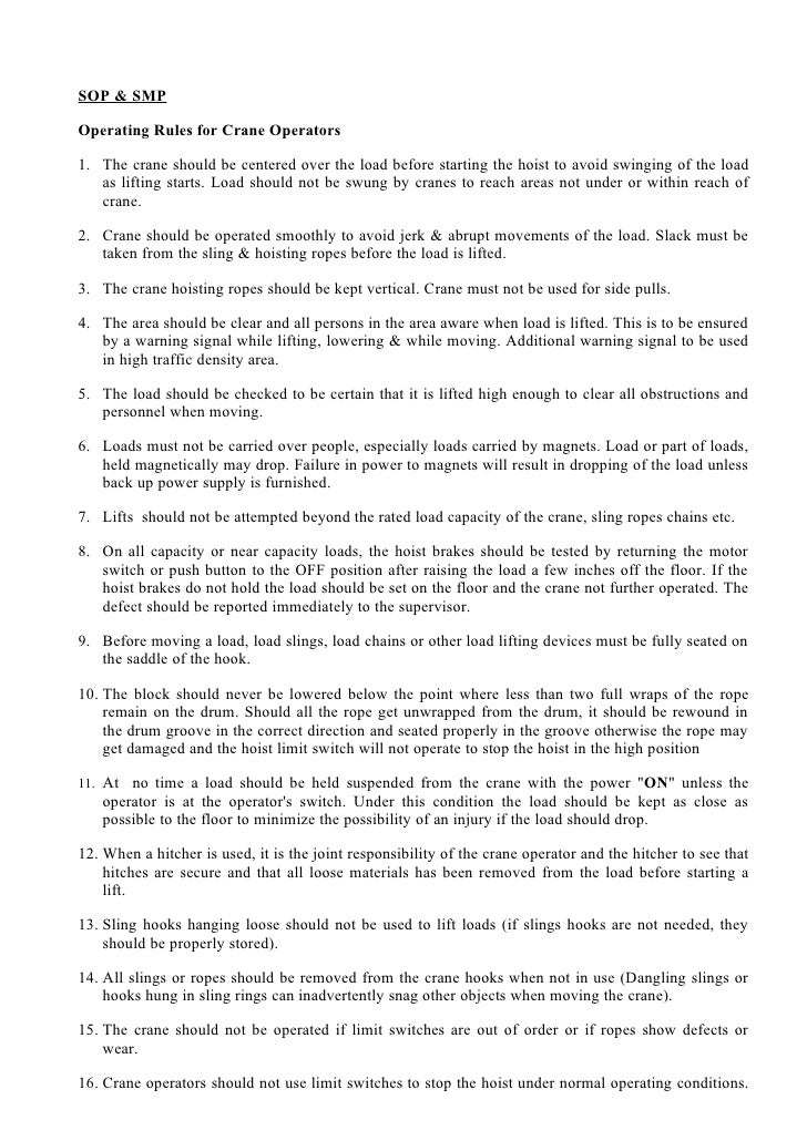 Standard Operating Practices (SOPs) and Standard 