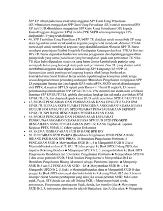 SPP UP dibuat pada masa awal tahun anggaran.SPP Ganti Uang Persediaan
(GU)•Bendahara mengajukan SPP Ganti Uang Persediaan (GU) setelah menerimaSPD
UP dari BUD.•Bendahara mengajukan SPP Ganti Uang Persediaan (GU) kepada
KuasaPengguna Anggaran (KPA) melalui PPK SKPD sekurang-kurangnya 75%
darijumlah UP yang telah diterima.
46. SPP Tambahan Uang Persediaan (TU)•SPP TU diajukan untuk menambah UP yang
akan digunakan untuk melaksanakan kegiatan yangbersifat mendesak, dimana UP tidak
mencukupi untuk membiayai kegiatan yang akandilaksanakan.•Besaran SPP TU harus
mendapat persetujuan Pejabat Pengelola Pendapatan Keuangan danAset (PPKA) Provinsi
DIY.•TU harus digunakan berdasrkan rencana penggunaan dan dipertanggungjawabkan
padaperiode yang sama (pada bulan yang bersangkutan) pada saat permintaan TU.•Jika
TU tidak habis digunakan maka sisa uang harus disetor kembali pada periode yang
sama(pada bulan yang bersangkutan) pada saat permintaan.•Sisa TU yang disetor sudah
membebani anggaran tidak dapat di cairkan lagi.SPP Langsung (LS)•SPP LS
dipergunakan untuk pembayaran langsung kepada pihak ketiga berdasarkan
kontrakdan/atau Surat Perintah Kerja setelah diperhitungkan kewajiban pihak ketiga
sesuai denganketentuan perundang-undangan.•Bendahara Pengeluaran mengajukan SPP
LS pengadaan Barang dan Jasa kepada KPA melaluiPPK SKPD setelah ditandatangani
oleh PPTK.•Lampiran SPP LS seperti pada Romawi III huruf B angka 9, 15 (sesuai
peruntukannya)Berdasarkan SPP UP/GU/TU/LS, PPK meneliti dan melakukan verifikasi
lampiran SPP UP/GU/TU/LS, apabila dinyatakan lengkap dan sah maka diterbitkan SPM
UP/GU/TU/LS, dan diajukankepada kuasa BUD untuk penerbitan SP2D UP/GU/TU/LS.
47. PROSES PENCAIRAN DAN PEMBAYARAN DANA UP/GU/TU SKPD SPM
UP/GU/TU KEPALA SKPD PEJABAT PENGGUNA ANGGARAN/ KUASA KUASA
SPJ BUD SPM UP/GU/TU SPJ SP2D PEJABAT PENATAUSAHAAN SKPDSPP
UP/GU/TU SPJ BANK BENDAHARA PENGELUARAN UANG
48. PROSES PENCAIRAN DAN PEMBAYARAN LSPEJABAT
PENGGUNAANGGARAN/KUASA KUASA SPM BUD SP2D PPK-SKPD
BENDAHARA BANK PENGELUARAN (SPP-LS) UANG Tagihan & Laporan
Kegiatan PPTK PIHAK III (Menyiapkan Dokumen)
49. SKEMA PEMBAYARAN SP2D DI BANK BPD DIY
50. PENCAIRAN SP2D PA/KPA (Bendahara Pengeluaran/ JENIS PENCAIRAN
BIDANG PKD BANK BPD PIHAK III Bendahara Pengeluaran Pembantu)1
PENCAIRAN SP2D Menyerahkan SP2D lb 1, 4 Mengambil SP2D lb 2 ke o
Memindahbukukan dana (UP, GU, TU) dan penguji ke Bank BPD; Bidang PKD, dan
dapat ke Rekening Bendara Menyimpan SP2D lb 2, 3, mengambil dana ke Bank BPD
Pengeluaran/ Bendahara dan 5; terdekat. Pengeluaran Pembantu Menyerahkan SP2D lb
2 dan sesuai perintah SP2D; 5 kpd Bendara Pengeluaran/ o Menyerahkan lb 4 ke
Bendahara Pengeluaran Bidang Akuntansi sebagai Pembantu; laporan. Mengarsip
SP2D lb 3 dan 5.2 PENCAIRAN SP2D – LS Menyerahkan SP2D lb 1, 4
Mengambil SP2D lb 2, 5, Bukti o Memindahbukukan dana Mengambil SP2D lb dan
penguji ke Bank BPD setor pajak dan bukti-bukti ke Rekening Pihak III 2 dan 5 beserta
dilampiri Surat Setoran pembayaran yang lain (jika sesuai perintah SP2D; bukti setor
pajak, Pajak, STS denda dan ada) di Bidang PKD. o Menyimpan bukti denda,
penyusutan, Penyusutan; pembayaran Pajak, denda, dan transfer (jika Menyimpan
SP2D lb 2, 3, penyusutan dan transfer ada) di Bendahara. dan 5; (jika ada); Mengarsip
 
