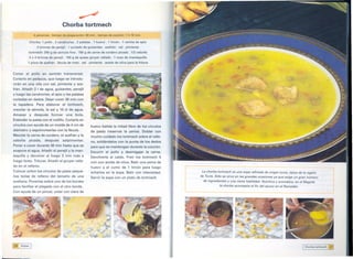 ~
                                Chorba tortmech
             4 personas. tiempo de preparación: 30 min . tiempo de cocción: 1 h 10 min

          Chorba: 1 pollo. 2 zanahorias.   2 patatas.    1 huevo.     1 limón. 1 ramita de apio
               4 briznas de perejil. 1 puñado de guisantes.         azafrán. sal. pimienta
          tortmech: 250 9 de sémola fina. 150 9 de carne de cordero picada.            1/2 cebolla
          3 o 4 briznas de perejil. 150 9 de queso gruyer rallado.        1 nuez de mantequilla
         1 pizca de azafrán. fécula de marz . sal. pimienta.        aceite de oliva para la fritura


Cortar el pollo en sentido transversal.
Cortario en pedazos, que luego se introdu-
cirán en una olla con sal, pimienta y aza-
frán. Añadir 2 I de agua, guisantes, perejil
y luego las zanahorias, el apio y las patatas
cortadas en dados. Dejar cocer 30 min con!
la tapadera. Para elaborar el tortmech,
mezclar la sémola, la sal y 10 el de agua.
Amasar y después formar una bola.
Extender la pasta con el rodillo. Cortaria en
círculos con ayuda de un molde de 4 cm de               huevo batida la mitad libre de los círculos
diámetro y espolvorearlas con la fécula.                de pasta (reservar la yema). Doblar con
Mezclar la carne de cordero, el azafrán y la            mucho cuidado los tortmech sobre el relle-
cebolla picada, después         salpimentar.            no, soldándalos con la punta de los dedos
Poner a cocer durante 30 min hasta que se               para que se mantengan durante la cocción.
evapore el agua. Añadir el perejil y la man-            Escurrir el pollo y desmigajar la carne.
tequilla y devolver al fuego 2 min más a                Devolverla al caldo. Freír los tortmech 5
fuego lento. Triturar. Añadir el gruyer ralla-          min con aceite de oliva. Batir una yema de
do en el relleno.
                                                        huevo y el zumo de 1 limón para luego
Colocar sobre los círculos de pasta peque-              echarlos en la sopa. Batir con intensidad.          La chorba tortmech es una sopa refinada de origen turco, típica de la región
ñas bolas de relleno del tamaño de una                  Servir la sopa con un plato de tortmech.           de Tunis. Sólo se sirve en las grandes ocasiones ya que exige un gran número
avellana. Ponerlas sobre uno de los bordes                                                                   de ingredientes y una cierta habilidad. Nutritiva y aromática, en el Magreb
para facilitar el plegado con el otro borde.                                                          r,                la chorba acompaña el fin del ayuno en el Ramadán.
Con ayuda de un pincel, untar con clara de
                                 ~f-
                                                                                                      l.
                                 ....




                                   .{
                                 "11....

12( Sopas
        I                                                                                                                                                                     I   Chorba tortmech   :27'/
 