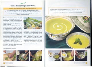 ~
                             Crema de espárragos de Suffolk
h                         4 personas. tiempo de preparación: 45 min   .tiempo   de cocción: 45 min
                                                                                                                                           La estación de los espárragos en Suffolk transcurre de abril a mayo. A principios del siglo
              1,5 kg de espárragos        verdes. 100 9 de cebollas. 100 9 de puerro (parte blanca)
                                                                                                                                           XX, el cocinero Auguste Escoffier, que apreciaba los espárragos franceses de Argenteuil,
     60 9 de apio en rama. 100 9 de mantequilla. 80 9 de harina. 2,5 I de caldo blanco de ave                                                        dio fama a los espárragos ingleses en sus establecimientos londinenses.
              40 cl de nata fresca batida. 1 ramillete de hierbas. sal gruesa y fina. pimienta
                                            pelusa de perifollo para decorar                                         A
                                                                                                                      ~'        ~"'1 ~' '.. ~ .
                                                                                                                               ., '1" Al ., .
                                                                                                                                       ~
Rascar los espárragos,                 remojar con agua                                                               rm . "
                                                                                                                      ..;..
                                                                                                                           .,'1:;-"
corriente         y luego enjugarlos.       Cortarlos   en                                                           f
tronquitos              de 1 cm de largo, poniéndolos
unos sobre los otros para ganar tiempo.
Blanquear las puntas con agua salada hir-
viendo y reservar.
Cortar el apio, las cebollas y el puerro en
                                                                                                                      l'
dados. Poner a calentar 50 g de mantequi-                                                                             1;

                                                                                                                      I
lla en una cacerola y echar en ella las ver-
duras. Dejarlas rezumar con el ramillete de
hierbas. Añadir              la harina y dejar cocer 2        Echar la sopa en una cacerola y dar un her-
min al rojo vivo sin dejar de remover. Dejar                  vor. Cortar 50 g de mantequilla          en láminas
entibiar. Llevar el caldo de ave a ebullición                 y añadirlas a la sopa. Mezclar todo con una
en otra cacerola. Echar los espárragos                   en   batidora eléctrica. Salpimentar.
porciones          en la cacerola de las verduras y           Llevar a ebullición        10 cl de nata y dejar
luego añadir el caldo de ave bien caliente.                   reducir. Añadir las puntas de espárragos y
Aliñar con sal gruesa. Cubrir, llevar a ebu-                  mezclar bien para cubrirlos            con la crema.
llición y dejar al fuego 25 min más.                          Recalentar el potaje y echarlo en una sope-
Triturar el preparado de espárragos con un                     ra. Decorarla      con puntas de espárragos,
robot de cocina. Añadir 30 cl de nata fres-                   espirales de nata y pelusa de perifollo.
ca. Triturar             de nuevo hasta obtener         una
hermosa crema verde pálido.


Colar el potaje con un chino.




~
t
            Ii'
                  ',~
                                                                                                                     t,.


                                                                                                                                      ~---
                                                                                                                                      '(i
                                                                                                                                      ~~


!   '-
rE Verduras y legumbres            I                                                                                                                                                                     I Crema de espárragos de Suffolk )~jl
 