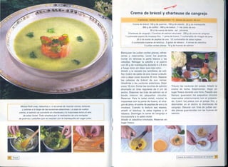 ~
                                                                                                  -Crema
                                                                                                    -             de brécol y charteuse de cangrejo
                                                                                                                                            ;:::
                                                                                                                                              1 h . tiempo de cocción: 40 min

                                                                                                      Crema de brécol: 100 9 de puerros. 100 9 de cebolla. 20 9 de mantequilla
                                                                                                               800 9 de coliflor. 400 9 de brécol. 1 I de caldo de ave
                                                                                                                       30 cl de crema de leche. sal. pimienta
                                                                                                  Charteuse de cangrejo: 2 lonchas de salmón ahumado. 200 9 de carne de cangrejo

                                                                                      j        1 cucharada sopera de mostaza fina. 1 yema de huevo. 1 cucharadita de vinagre de jerez
                                                                                                            20 el de aceite de pepitas de uva. 1/2 cucharadita de salsa inglesa
                                                                                                      2 cucharadas    soperas  de ketchup . 3 gotas de tabasco . 4 ramas de cebollino

                                                                                      J                              8 judías verdes planas. 10 9 de huevas de salmón


                                                                                           Blanquear las judías verdes planas, refres-
                                                                                           carlas y reservarlas. Lavar los puerros,
                                                                                           Cortar en láminas la parte blanca y las
                                                                                           cebollas. Rehogar la cebolla y el puerro
                                                                                           con 20 g de mantequilla durante 4 o 5 min
                                                                                           a fuego lento sin dejar que coja color.
                                                                                           Añadir a la cazuela los ramilletes de coli-
                                                                                           flor. Cubrir de caldo de ave. Llevar a ebulli-
                                                                                           ción y dejar cocer durante 25 mino Separar
                                                                                           las cabezas de brécol de sus ramas.
                                                                                           Añadirlas a las verduras anteriores. Dejar
                                                                                           cocer 10 mino Cortar las lanchas de salmón        Triturar las verduras del potaje. Añadir la
                                                                                           ahumado en tiras regulares de 2 cm de             crema de leche. Salpimentar. Dejar en
                                                                                           ancho. Disponer las tiras de salmón en el         lugar fresco durante una hora. Pasado ese
                                                                                           borde interno de pequeños            círculos.    tiempo, guarnecer los pequeños círculos
                                                                                           Reservar. Para la salsa cóctel, montar la         reservados anteriormente con el prepara-
                                                                                           mayonesa con la yema de huevo, el vina-           do. Cubrir los platos con el potaje frío, y
                                                                                           gre de jerez, el aceite de pepitas de uva y la    desmoldar en el centro la chartreuse de
              Michel Roth crea, rebautiza y ro se cansa de mezclar olores, texturas
                                                                                           mostaza. Cuando la textura sea espesa,            cangrejo. Decorar con tiras de judías ver-
             y colores a lo largo de las sucesivas estaciones. La sopa se vuelve           añadir el ketchup, la salsa inglesa y el          des planas guarnecidas con las huevas de
          crema, el salmón se convierte en charteuse y la mayonesa toma un aire                                                              salmón.
                                                                                           tabasco. Desmigar la carne de cangrejo e
              de salsa cóctel. Todo empieza por la realización de una compota              incorporarla a la salsa cóctel.
 - - --   de puerros y cebollas que se mezclan con la mantequilla sin coger color.         Añadir el cebollino trinchado. Reservar en
                                                                                      )    lugar fresco.

                                                                                      'J




                                                                                                                                                    Crema de brécol y chanreuse de cangrejo i33!
¡1m Sopas I


                                                                                      "
 