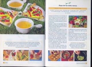 ~
                                                                                                                                      Sopa de los siete ramos
                                                                                                                                                                                       30 min

                                                                                                                4 tomates. 2 pimientos verdes. 2 pimientos rojos. 16 espárragos verdes. 1 cabeza de ajos
                                                                                                                    4 o 5 ramitas de perejil. 2 I de caldo de pollo. 12 rebanadas de pan. aceite de oliva
                                                                                                                                                      sal. pimienta


                                                                                                             Coloque los pimientos en una bandeja de
                                                                                                             horno forrada con un trozo de papel de alu-
                                                                                                             minio, y áselos unos 10 minutos bajo el
                                                                                                             grill del horno. A continuación, pélelos con
                                                                                                             la punta de un cuchillo pequeño y córtelos
                                                                                                             en tiras finas.
                                                                                                              Enjuague y seque los espárragos. Pélelos
                                                                                                              desde la parte inferior de la punta hacia el
                                                                                                              extremo del tallo. Blanquéelos 5 minutos
                                                                                                             en agua hirviendo con sal.
                                                                                                             Sumerja también los tomates en un cazo           te. Blanquee las hortalizas durapte5 rrlinu-
                                                                                                             con agua hirviendo. Cuando la piel se le-        tos y luego retírelas del caldo con una
                                                                                                             vante, retírelos y páselos a un cuenco con       espumadera.
                                                                                                             agua helada. Tome los tomates en la mano         Dore las láminas de ajo en una sartén con
                                                                                                             y levante la piel con la punta de un cuchi-      aceite muy caliente. Cuando éste forme
                                                                                                             llo. A continuación, córtelos en pétalos.        burbujas, espolvoree el perejil picado. Sir-
                                                                                                             Corte el pan en rebanadas pequeñas.              va el caldo en soperas individuales y las
                                                                                                             Rocíelas con unas gotas de aceite de oliva,      hortalizas en platitos con loscostrones.
                                                                                                             dispóngalas en una bandeja de horno y            Alíñelas con el aceite con ajo y perejil.
                                                                                                             tuéstelas rápidamente bajo el grill del
      Las hortalizas que componen    esta sopa son los pimientos   rajas y verdes, los tomates,              horno precalentado. Frote cada rebanada                En primavera, los malagueños se
      el ajo y los espárragos. Si tiene la suerte de encontrarlos, Javier Valera le aconseja que             con un diente de ajo pelado.                        deleitan con un surtido de hortalizas en
         utilice espárragos trigueras. De un color que varía entre el verde y el malva, estos                Lleve el caldo de pollo a ebullición, Su-          caldo llamada "sopa de los siete ramos".
               espárragos tienen un tallo muy delgado y un sabor fuerte característico,
                                                                                                             merja en éste los espárragos, los tomates             Su denominación evoca la Semana
                                   muy apreciado por los españoles.
                                                                                                             y los pimientos rojos y verdes. Salpimien-               Santa y al domingo   de Ramos.




16:    Sopas   I                                                                                                                                                                  ISopa de los siete ramos'?!1

                                                                                                                                                                         ~
                                                                                                   .......
 