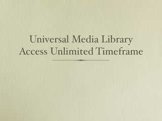 Universal Media Library
Access Unlimited Timeframe
 