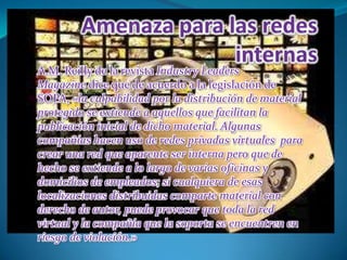 A.M. Reilly de la revista Industry Leaders
Magazine dice que de acuerdo a la legislación de
SOPA, «la culpabilidad por la distribución de material
protegido se extiende a aquellos que facilitan la
publicación inicial de dicho material. Algunas
compañías hacen uso de redes privadas virtuales para
crear una red que aparente ser interna pero que de
hecho se extiende a lo largo de varias oficinas y
domicilios de empleados; si cualquiera de esas
localizaciones distribuidas comparte material con
derecho de autor, puede provocar que toda la red
virtual y la compañía que la soporta se encuentren en
riesgo de violación.»
 