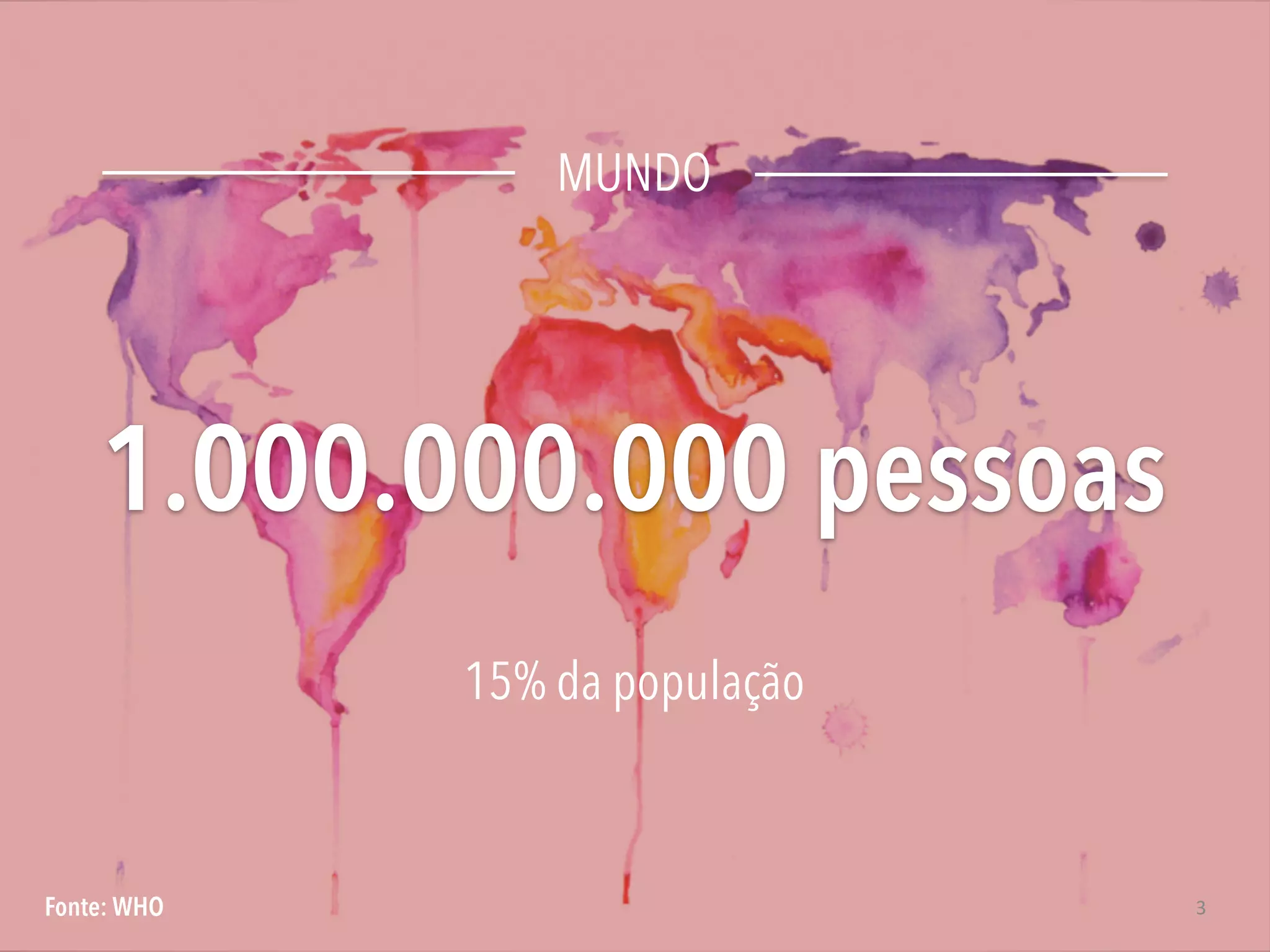 3
1.000.000.000 pessoas
Fonte: WHO
MUNDO
15% da população
 