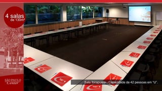 4 salas
de 130m²
Sala Ibirapuera - Capacidade de 42 pessoas em “U”.
 