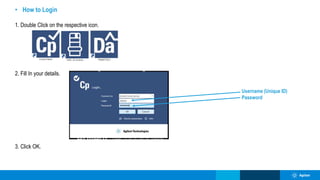 • How to Login
1. Double Click on the respective icon.
2. Fill In your details.
3. Click OK.
Username (Unique ID)
Password
 