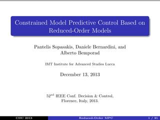 Model Predictive Control based on Reduced-Order Models | PDF