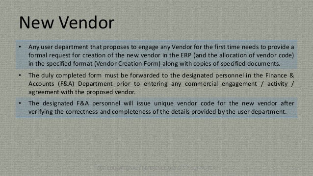 Standard Operating Procedures For Vendor Master Management