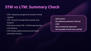 Understanding Memory Systems: STM vs LTM | PPTX