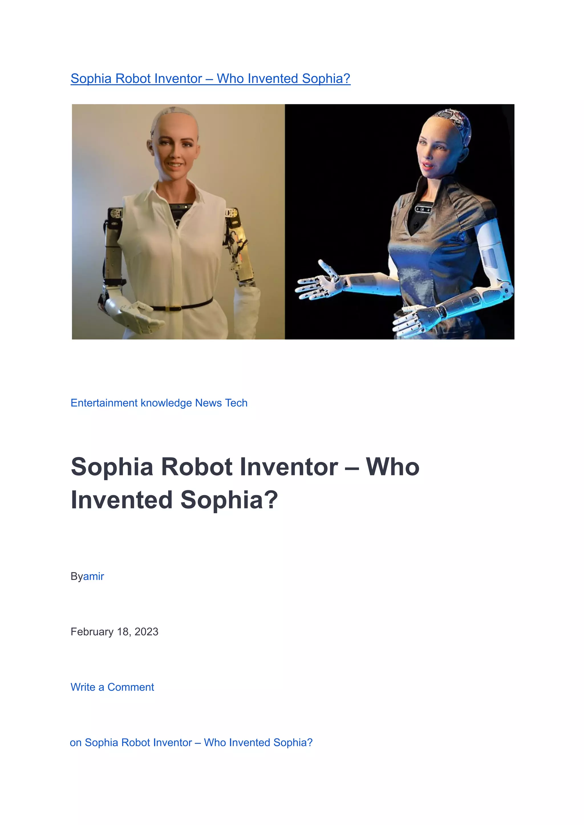 Sophia Robot Inventor Who Invented Sophia PDF