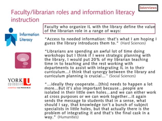 Faculty/librarian roles and information literacy
instruction
Faculty who organize IL with the library define the value
of ...