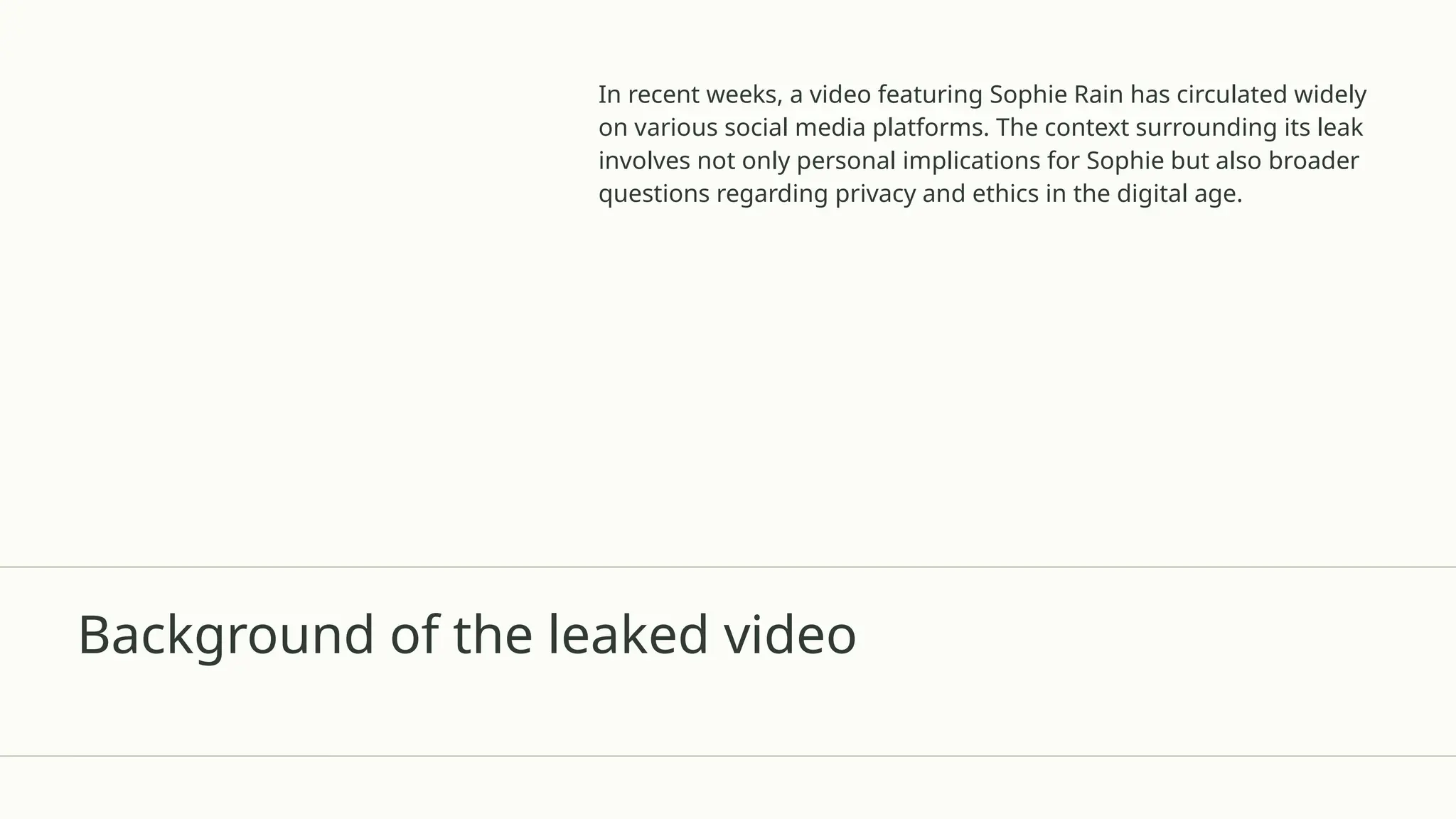 Background of the leaked video
In recent weeks, a video featuring Sophie Rain has circulated widely
on various social media platforms. The context surrounding its leak
involves not only personal implications for Sophie but also broader
questions regarding privacy and ethics in the digital age.
 