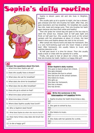 Sophies daily-routine-reading-comprehension-exercises 21729 | PDF