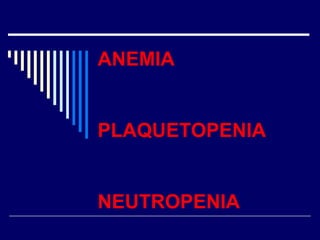 ANEMIA
PLAQUETOPENIA
NEUTROPENIA
 