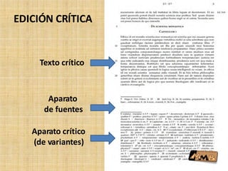 EDICIÓN CRÍTICA
Texto crítico
Aparato
de fuentes
Aparato crítico
(de variantes)
 
