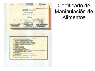 Certificado de
Manipulación de
Alimentos
 