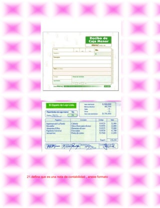 21.defina que es una nota de contabilidad , anexe formato
 