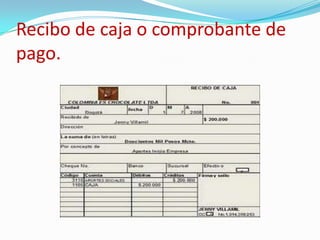 Recibo de caja o comprobante de pago.