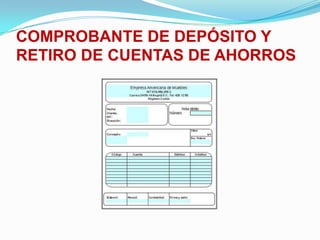 COMPROBANTE DE DEPÓSITO Y RETIRO DE CUENTAS DE AHORROS