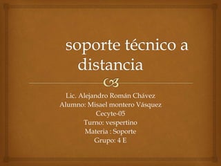 Lic. Alejandro Román Chávez
Alumno: Misael montero Vásquez
Cecyte-05
Turno: vespertino
Materia : Soporte
Grupo: 4 E
 