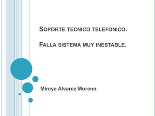 SOPORTE TECNICO TELEFONICO.
FALLA SISTEMA MUY INESTABLE.
Mireya Alvarez Moreno.
 