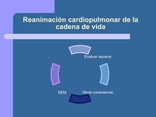 Reanimación cardiopulmonar de la cadena de vida SEM Evaluar escena Nivel consciencia