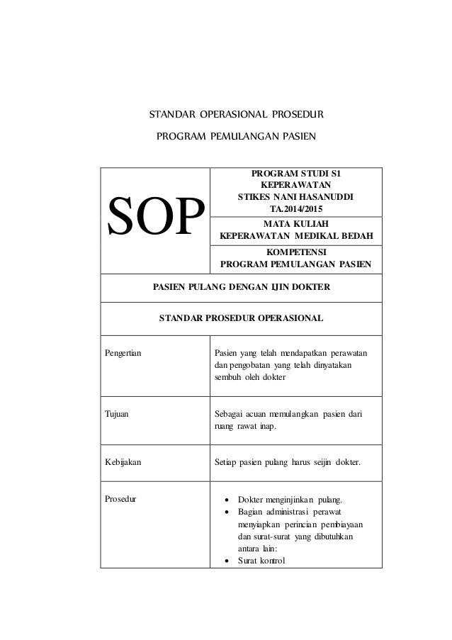 Sop pemulangan pasien