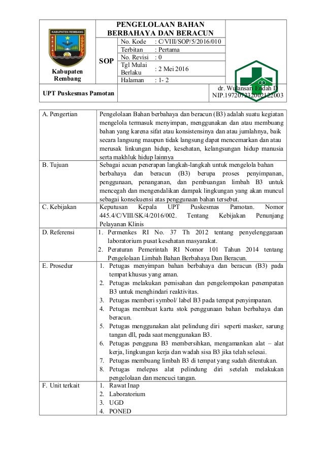 Sop Pengelolaan Limbah B3